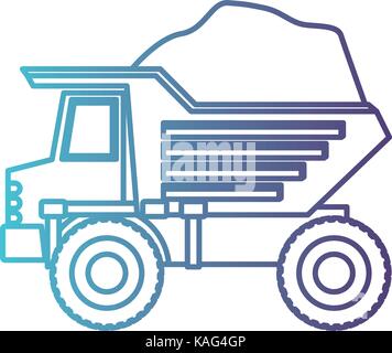 dump truck with rocks in gradient color silhouette from blue to purple Stock Vector