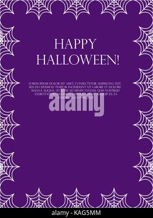 Halloween square frame for text with spider web. Template for your design postcard, invitation, poster. Vector illustration. Stock Vector