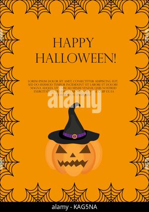 Halloween square frame for text with spider web. Template for your design postcard, invitation, poster. Vector illustration. Stock Vector
