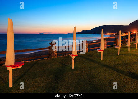 Sunset twilight on beautiful resting place near Tyrrhenian sea beach (Gaeta, Latina, Italy) Stock Photo