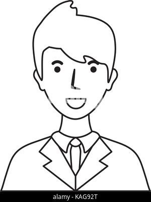 flat line uncolored young man face over white background vector ...