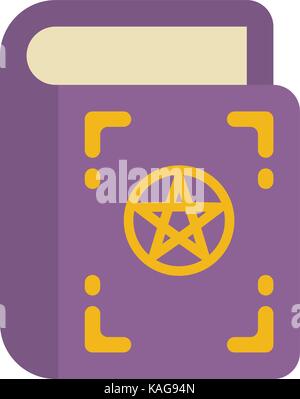 Withes spell book flat icon. Purple occult book with pentagram on cover. Halloween flat illustration Stock Vector
