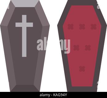 Vampire coffin flat icon. Halloween illustration of coffin lid and insides Stock Vector