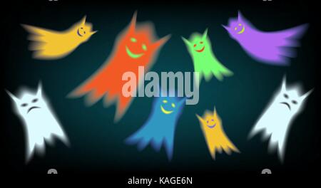 Gloomy and happy ghosts. Stock Vector