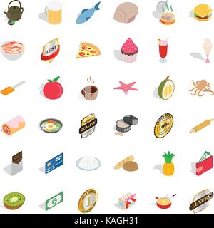 Pizza icons set, isometric style Stock Vector