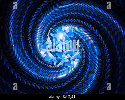Blue glowing stained glass spiral fractal, computer generated abstract background, 3D rendering Stock Photo