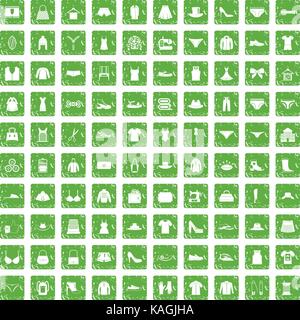 100 sewing icons set grunge green Stock Vector