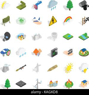 Lightning icons set, isometric style Stock Vector
