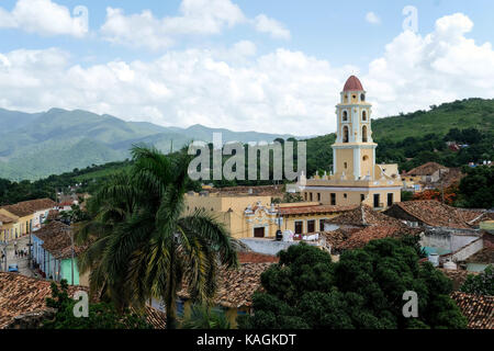 A view over the town centre and distant hills in Trinidad, Cuba. Stock Photo