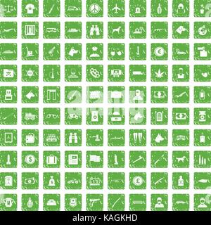 100 smuggling icons set grunge green Stock Vector