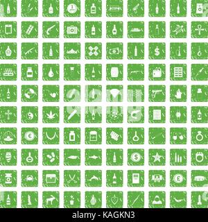 100 smuggling goods icons set grunge green Stock Vector