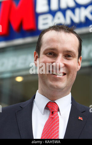 Craig Donaldson, Chief Executive Officer, pose for a photograph as the first branch of Metro Bank opens in Holborn. London. 29.07.2010. Stock Photo