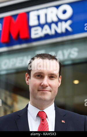 Craig Donaldson, Chief Executive Officer, pose for a photograph as the first branch of Metro Bank opens in Holborn. London. 29.07.2010. Stock Photo