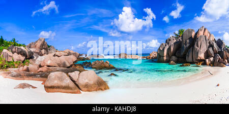 Beautiful Anse Cocos,La Digue,Seychelles . Stock Photo