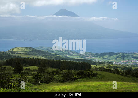 View from the island Faial to the island Pico with volcanic cone of the Pico, Azores, Portugal Stock Photo