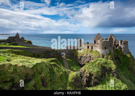 Dunluce Castle on the Atlantic Coast, Portrush, County Antrim, Northern Ireland Stock Photo