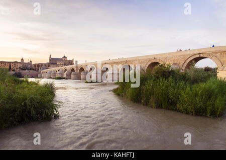 Puente Romano, Roman Bridge, Rio Guadalquivir, Mezquita, Cathedral, Mezquita- Catedral de Córdoba, Cordoba Stock Photo