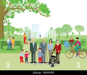 In Family Park Walking Parents With Child Vector Stock Vector Image ...