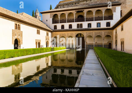 Moorish, Court of the Myrtles, Patio de los Arrayanes, Comares Palace, Palacios Nazaries, Nasrid palaces, Alhambra, Granada Stock Photo