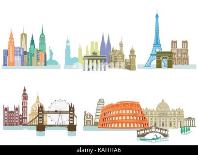 Travel Landmark Monuments llustration Stock Vector