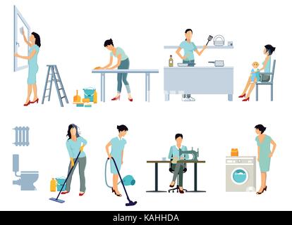 housewife at homework illustration Stock Vector