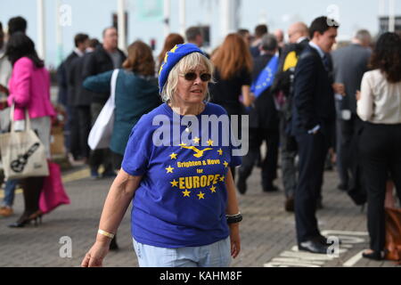 Brighton, UK. 26th Sep, 2017. Anti Brexit campaigners outside the Labour Party Conference in Brighton today Credit: Simon Dack/Alamy Live News Stock Photo
