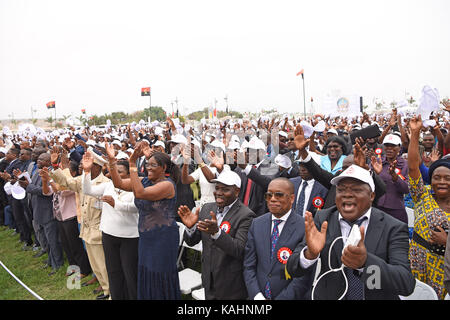 Luanda, Angola. 26th Sep, 2017. People attend the presidential inauguration ceremony of President-elect Joao Lourenco in Luanda, Angola, on Sept. 26, 2017. Joao Lourenco was sworn in as Angola's new president on Tuesday in the country's capital Luanda. Credit: Chen Cheng/Xinhua/Alamy Live News Stock Photo