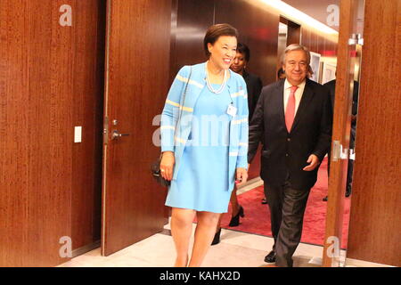 UN, New York, USA. 26th Sep, 2017. Patricia Scotland, Secretary-General of the Commonwealth, met UN Sec-Gen Antonio Guterres. Credit: Matthew Russell Lee/Alamy Live News Stock Photo