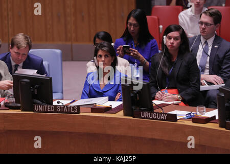 New York, NY, USA. 26th Sep, 2017. United Nations, New York, USA, September 26 2017 - Nikki R. Haley, United States Permanent Representative to the UN During the Security Council Meeting on UNMISS (United Nations Mission in South Sudan) today at the UN Headquarters in New York City.Photo: Luiz Rampelotto/EuropaNewswire Credit: Luiz Rampelotto/ZUMA Wire/Alamy Live News Stock Photo
