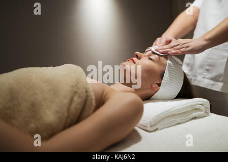 Skin and face treatment at massage spa resort Stock Photo