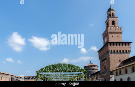 Courtyard in Sforzesco Castle in Milan, Lombardy, Italy Stock Photo