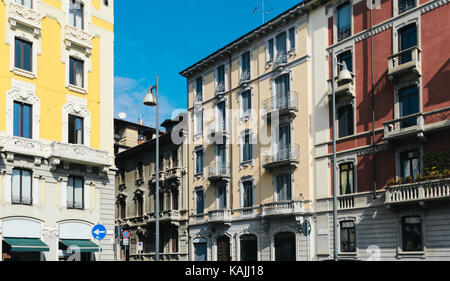 Colourful buildings from the late 19th century in the Historic Centre of Milan, Lombardy, Italy Stock Photo