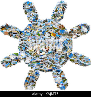 Collage of travel photos - mosaic sun isolated on white background Stock Photo