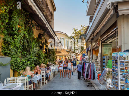 Shops and taverna on Adrianou Street in the Plaka district, Athens, Greece Stock Photo