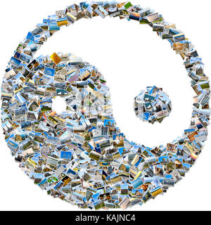 In and yan mosaic symbol made from travel images, a photo collage isolated on white background Stock Photo