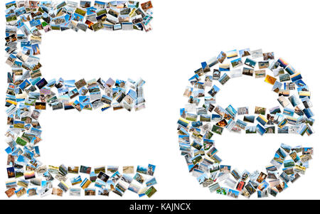 The alphabet series - collage of travel photos forming capital and small english letter E Stock Photo