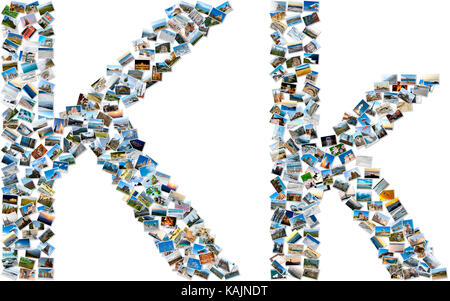 The alphabet series - collage of travel photos forming capital and small english letter K Stock Photo