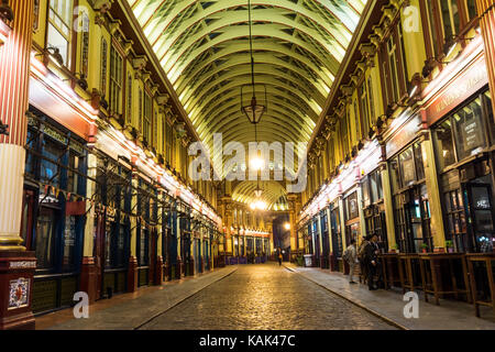 Leadenhall Market in the City of London, at night. Stock Photo