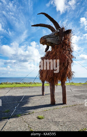 Sculpture of loaghtan ram on Dougas Head, Isle of Man by artists Darren Jackson and Stephanie Quayle Stock Photo