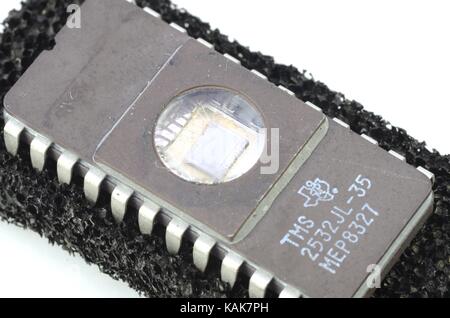 Macro shot of EPROM silicon chip Stock Photo