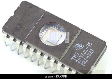 Macro shot of EPROM silicon chip Stock Photo