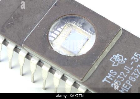 Macro shot of EPROM silicon chip Stock Photo