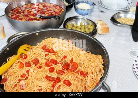 Italian pasta called spaghetti with fresh tomato sauce Stock Photo