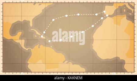 Retro World Map With Columbus Route Happy Colombo Day National Usa Holiday Concept Stock Vector