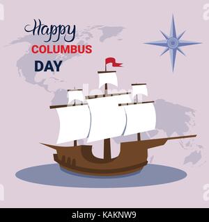 Happy Columbus Day National Usa Holiday Greeting Card With Ship Stock Vector