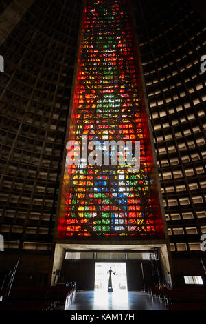 Stained-glass window, Catedral Metropolitana de São Sebastião, Centro, Rio de Janeiro, Brazil, South America Stock Photo