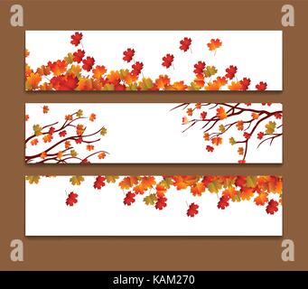 Set of three vector banners with colorful autumn leaves Stock Vector