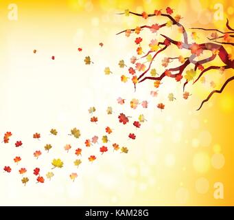 Hello autumn Illustration of a forest in autumn with leaves falling Stock Vector
