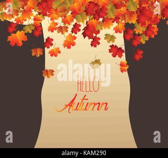 Abstract tree, brownie autumn leaves falling Stock Vector