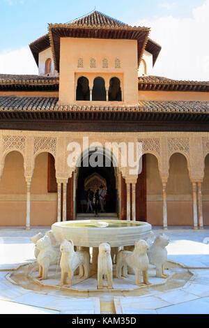GRANADA, SPAIN - JUNE 27, 2017: Alhambra Palace, court of the Lions in Granada, Spain. Stock Photo